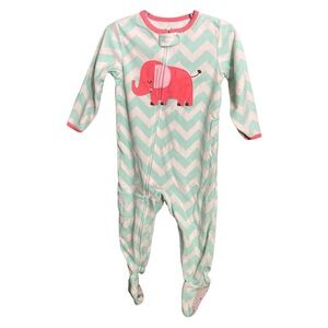 NEW Carter’s Zigzag Pink Elephant Graphics Fleece Zip Up Footie Pajamas - 18 mon